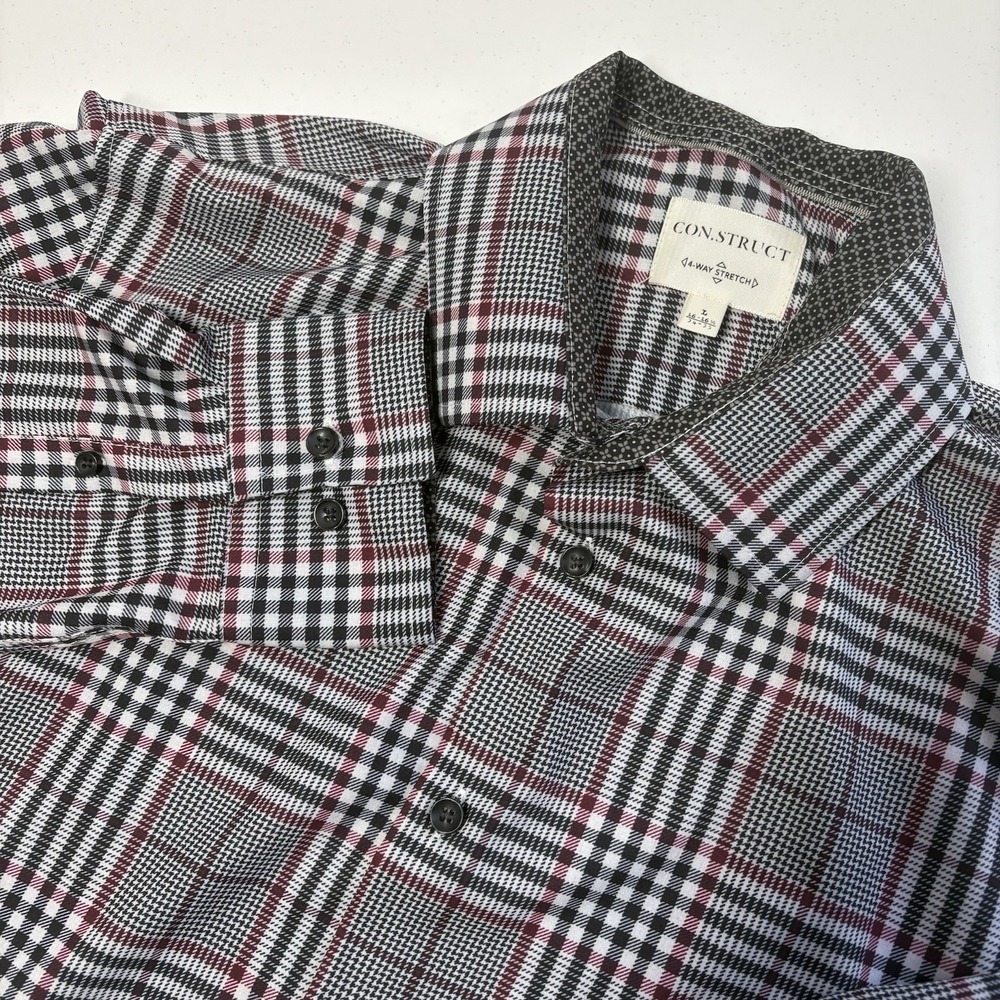 Construct Mens 4 Way Stretch Long Sleeve Shirt Size L Plaid Geometric Flip Cuff